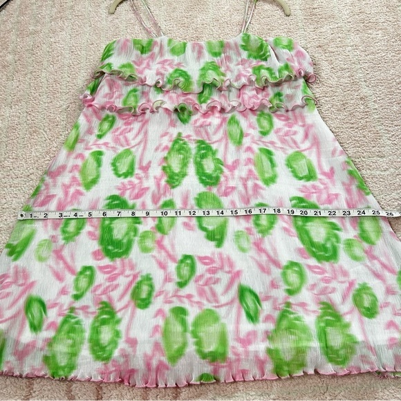 NWT Ganni Pleated Georgette Mini Dress Green Pink Floral Size 34/2 Wedding Guest - Picture 10 of 13